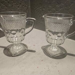 Anchor Hocking Wexford Creamer Pitcher and Sugar Set w Handles & Square Base